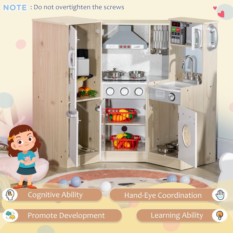 White Kids' Play Kitchen: Corner Set with Interactive Ice Maker