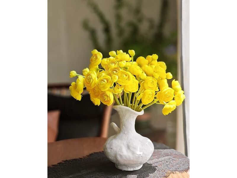 18 Piece Yellow Artificial Ranunculus Flower Stems Wedding Centerpiece Decor image number 2