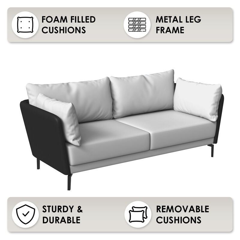 LeisureMod Luxify Series 3 Seater Sofa – Modern Leather Couch with Stainless Steel Legs, Removable Cushions, and Sleek Low-Profile Design for Living Rooms and Apartments