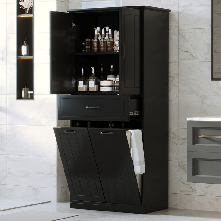 Merax Bathroom Storage Cabinet with 2 Laundry Baskets