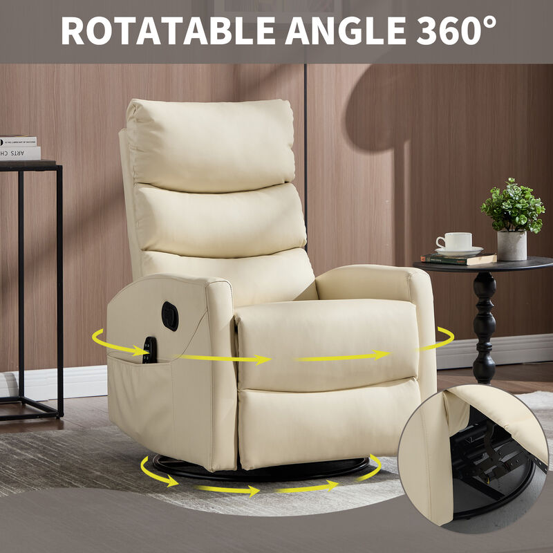 Faux Leather Manual Recliner Chair Swivel Rocker Recliner with Heat & Massage image number 3