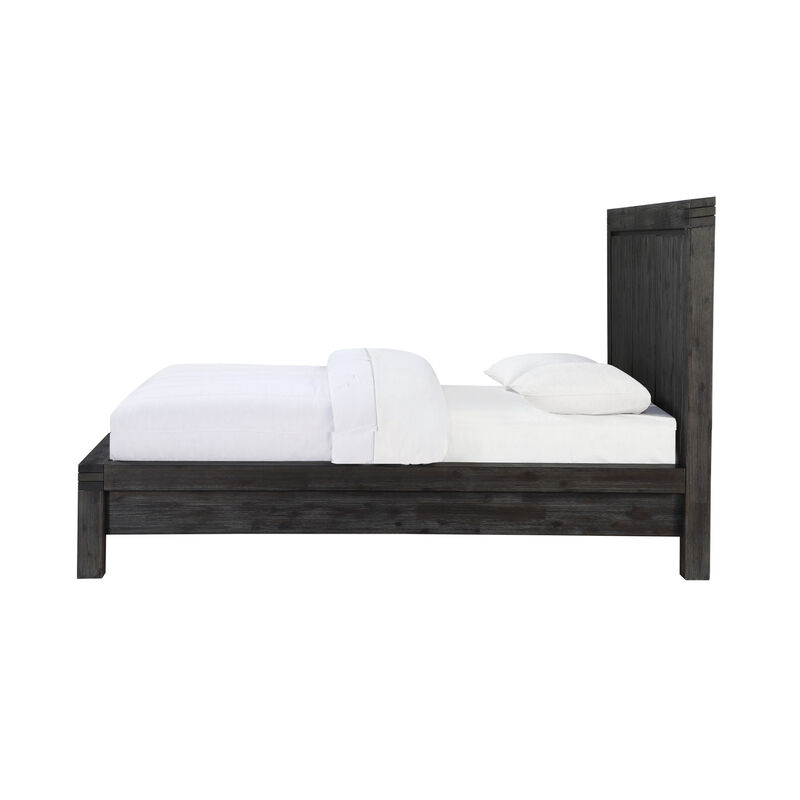 Gael California King Bed, Acacia Wood, Panel Headboard, Wire Brushed Gray - Benzara