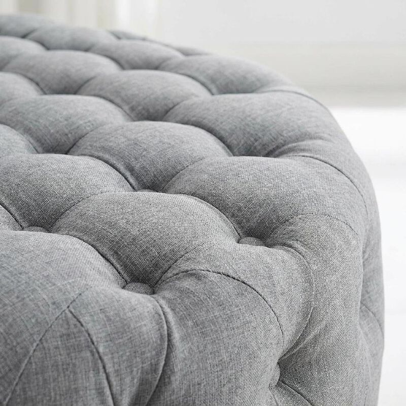 Light Gray Fabric Ottoman, Neutral Soft Upholstered Seat for Room image number 6