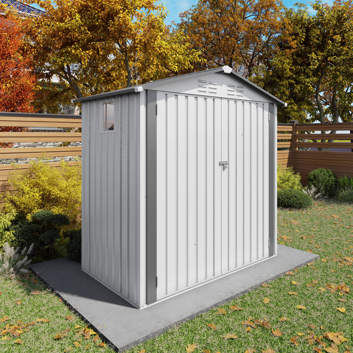 WOW PIONEER Durable 6x3.6FT Outdoor Metal Storage Shed with Peaked Roof, Clear Window and Lockable Door