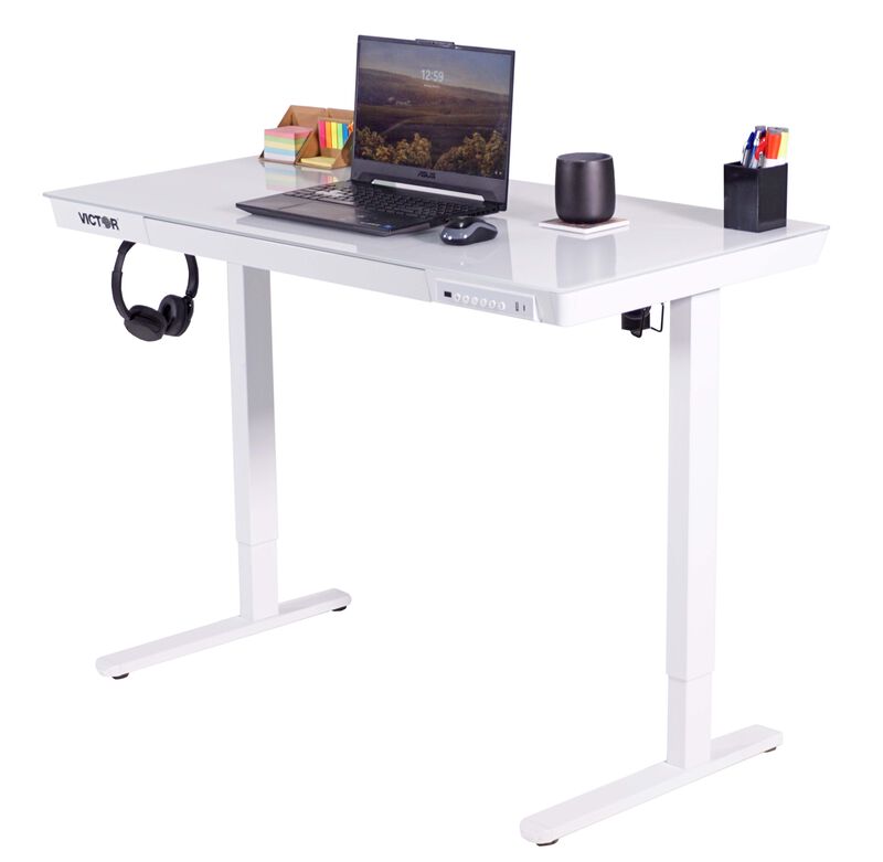 White Glass Top Standing Desk image number 1