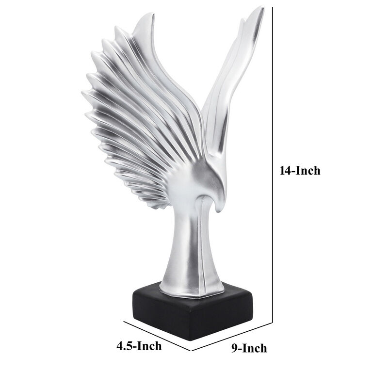 Resin Eagle Design Table Decor with Block Base, Silver - Benzara