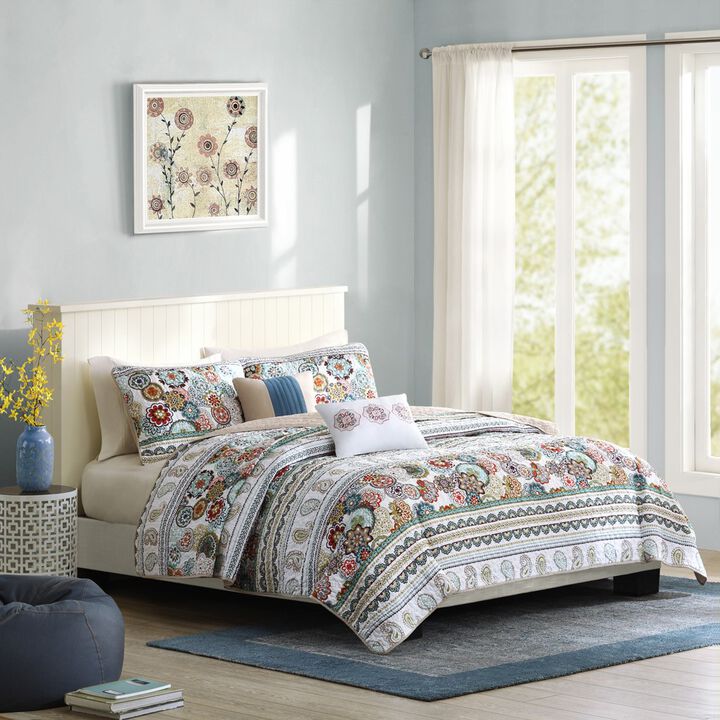 Gracie Mills Eranthe Colorful Paisley Reversible Quilt Set with Decorative Pillows