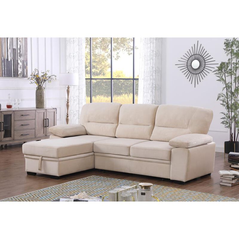 Lilola Home Kipling Beige Woven Fabric Reversible Sleeper Sectional Sofa Chaise