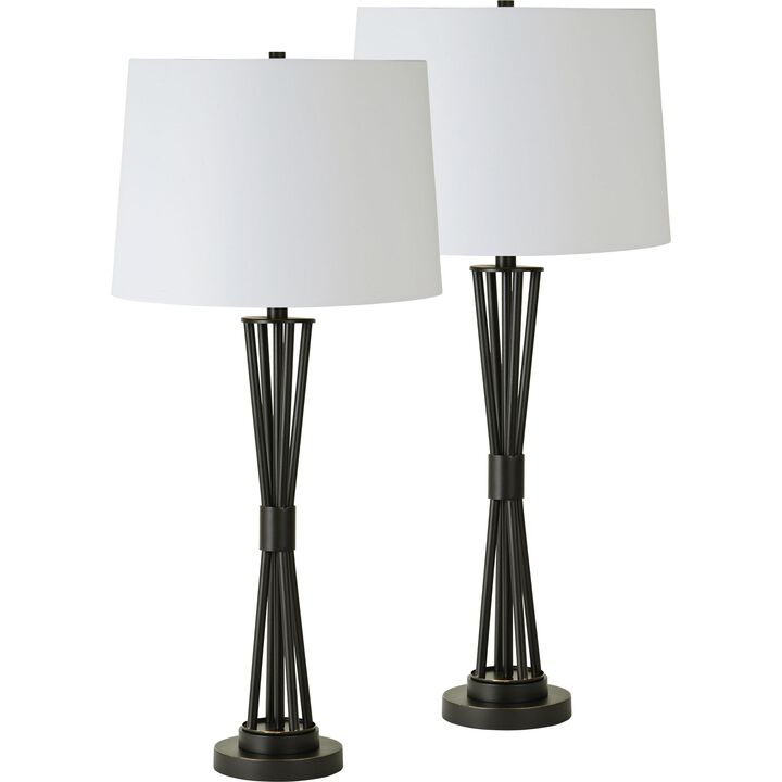 Set of 2 Black and Bronze Juxtaposition Twist Table Lamps with White Drum Shade 35.5"