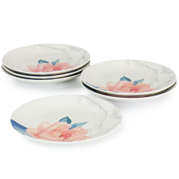 Martha Stewart 8 Inch Fine Ceramic 6 Piece Floral Decorated Dessert Plate Set