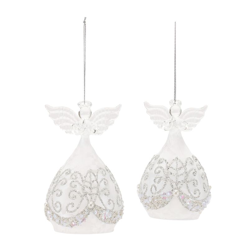 Glass Angel Ornaments with Beaded Detail, Set of 4 for Christmas Tree Styling