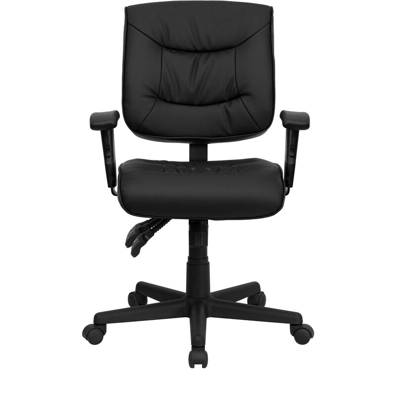 Cole Mid-Back Black LeatherSoft Multifunction Swivel Ergonomic Task Office Chair with Adjustable Arms