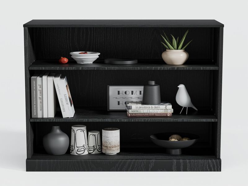 2-Piece Modern Minimalist Doorless Wood Grain Cabinet with 3-Layer Shelves