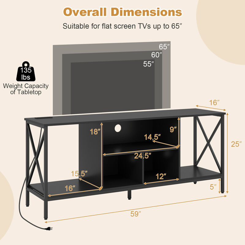 Entertainment Center TV Stand with LED Lighting and Power Outlets image number 2