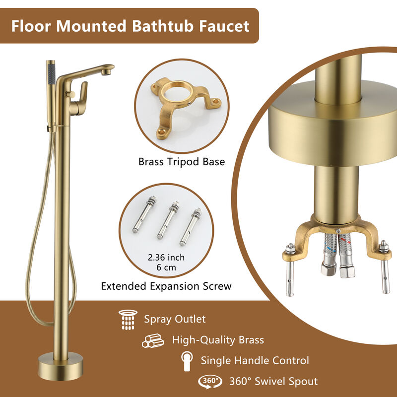 Mondawe Single-Handle Modern Floor Mount Freestanding Bathtub Faucet with Handheld Shower