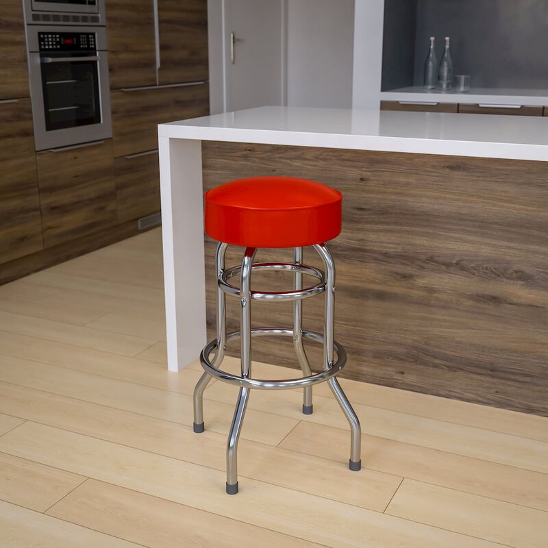 Flash Furniture Double Ring Chrome Barstool with Red Seat image number 8