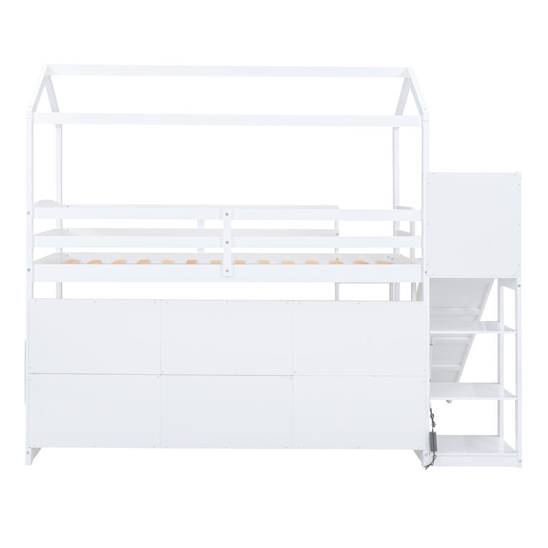 Merax Wood House Loft bed with Slide