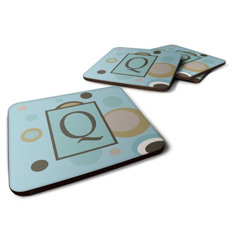 Caroline's Treasures CJ1013-QFC Monogram-Blue Dots Foam Coasters (Set of 4), Initial Letter Q, 3.5 H x 3.5 W, Multicolor