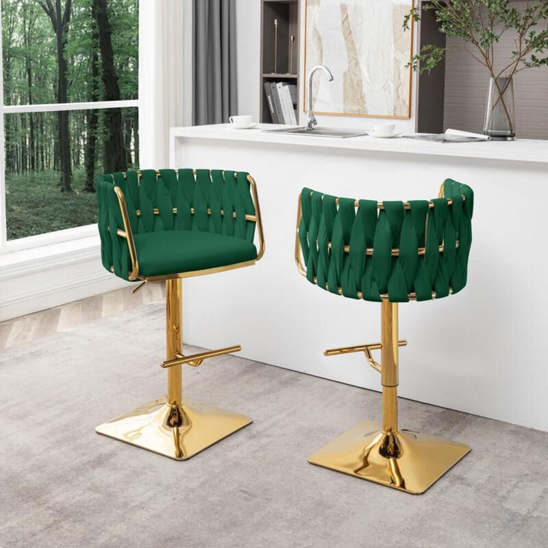 Best Quality Furniture Velvet Upholstered barstool in Emerald green and gold color base (SET OF 2)