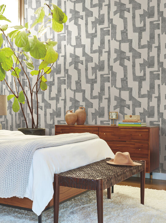 Modern Tribal Linen & Charcoal Wallpaper