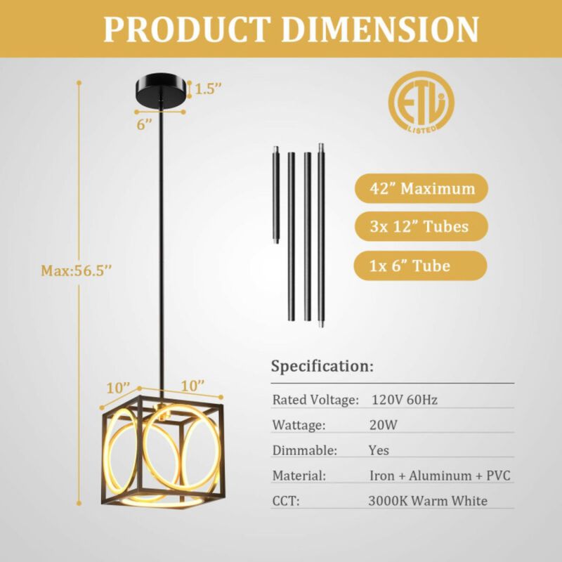 Modern LED Pendant Light with 42 Inches Adjustable Suspender