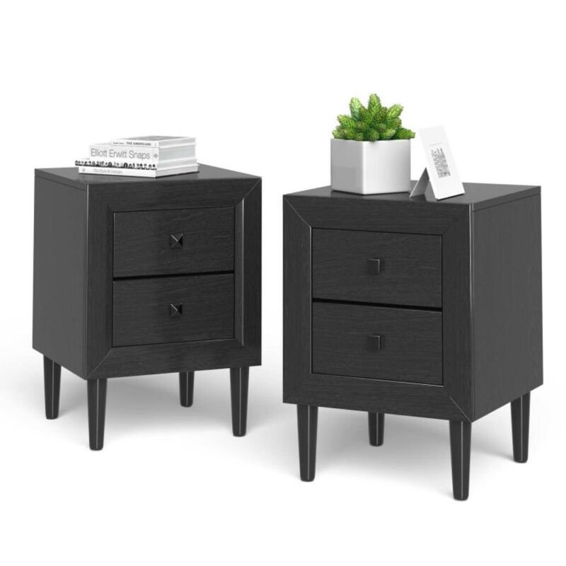 Hivvago 2Pcs Multipurpose Retro Nightstand with 2 Drawers