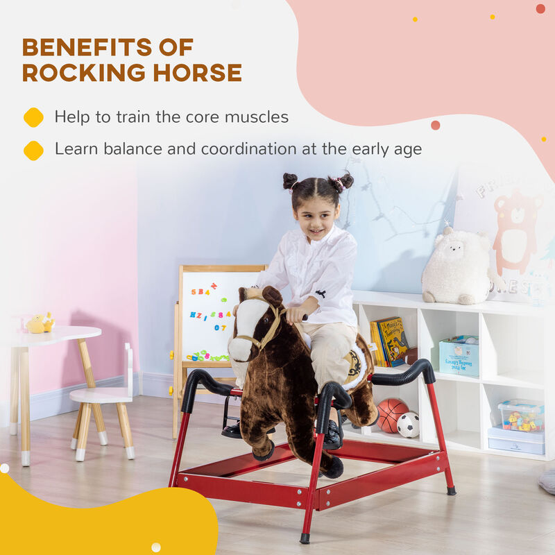 BreeBe Kids Spring Rocking Horse, Ride on Horse for Girls and Boys with Sounds, Plush Animal Ride-on Toy with Soft Feel image number 3