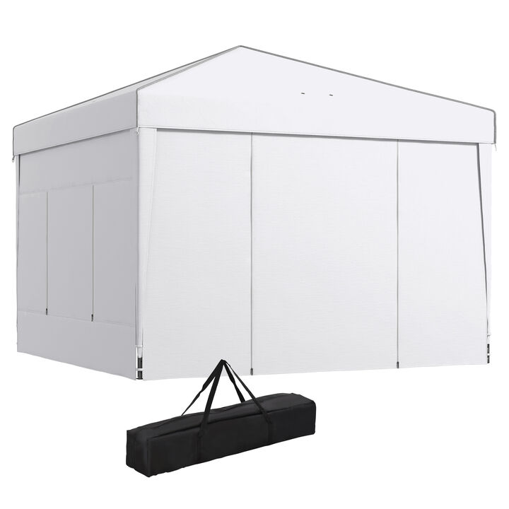 Outsunny 9.7' x 9.7' Pop Up Canopy with Sidewalls, Portable Canopy Tent with 2 Mesh Windows, Reflective Strips, Carry Bag for Events, Outdoor Party, Vendor Canopy, White