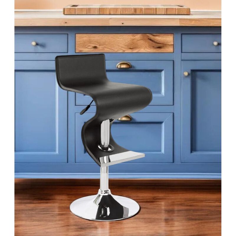 Hivvago Black and Silver Faux Leather and Metal Low Back Adjustable Height Bar Chair