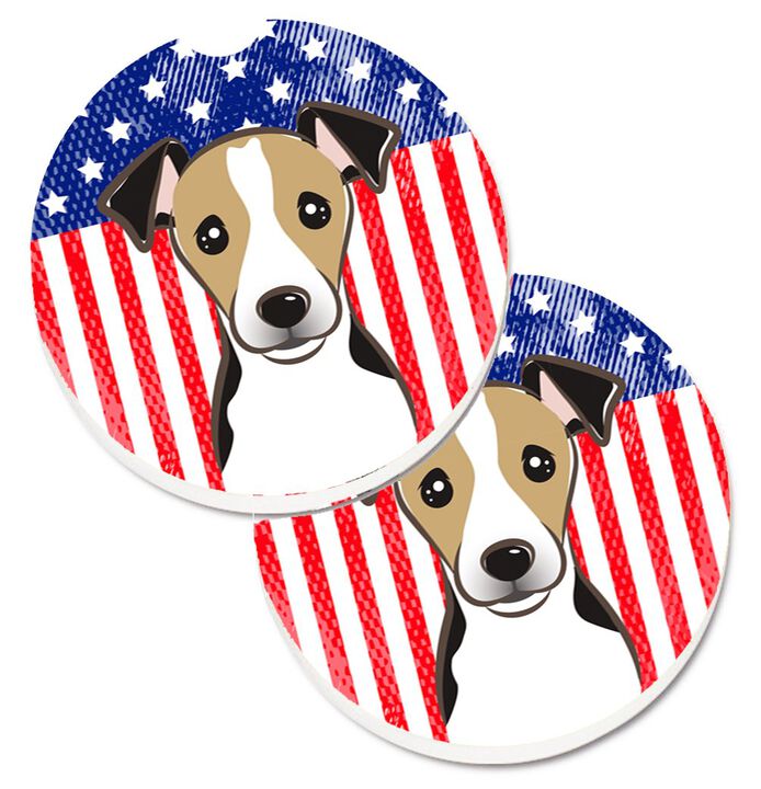 Caroline's Treasures American Flag & Jack Russell Terrier Set of 2 Cup Holder Car Coasters BB2191CARC, 2.56, Multicolor