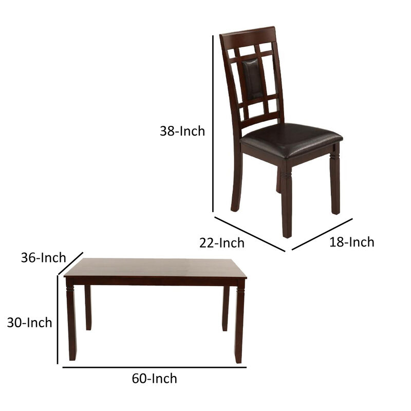 Modish 7 Pieces Dining Set of Rubber Wood In Espresso Brown - Benzara