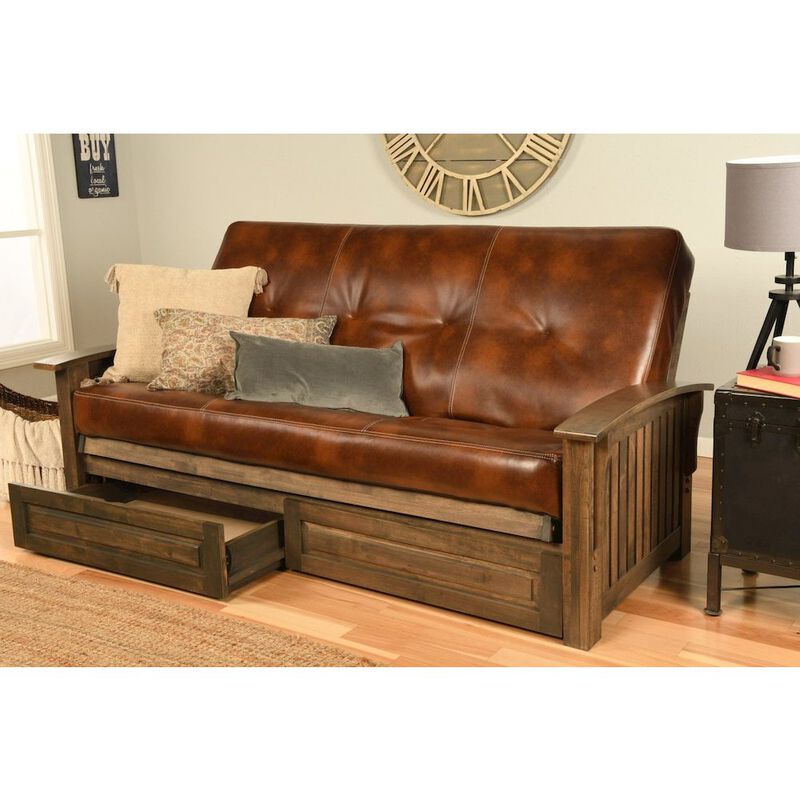 Washington Frame-Rustic Walnut Finish-Oregon Trail Saddle Mattress-Storage Drawers