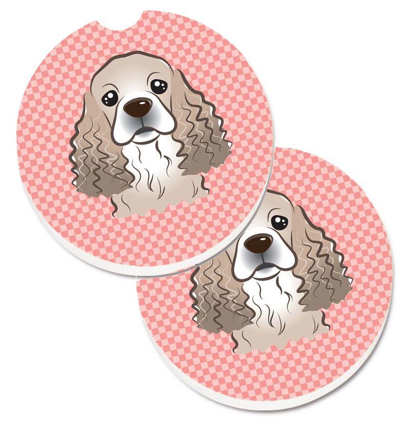 Caroline's Treasures Checkerboard Pink Cocker Spaniel Set of 2 Cup Holder Car Coasters BB1216CARC, 2.56, Multicolor