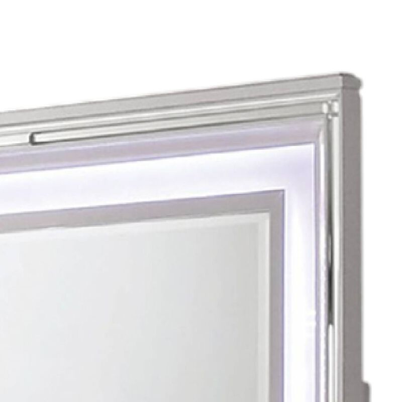 Lin Dresser Mirror with LED Lights, 47 Inch White Solid Wood Frame
