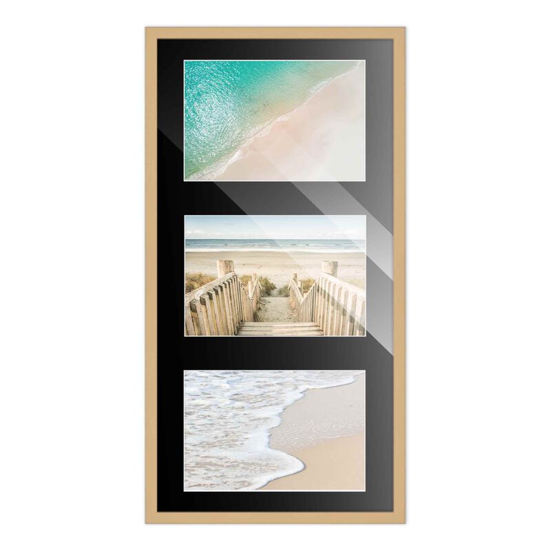 7.5x14.5 Wood Collage Frame with Black Mat For 3 4x6 Pictures