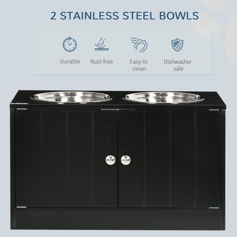 Elevated Dog Bowls for Large Dogs Pet Feeding Station with Stand, Storage, 2 Stainless Steel Food and Water Bowls, Black, 23.5" x 12" x 14" image number 4