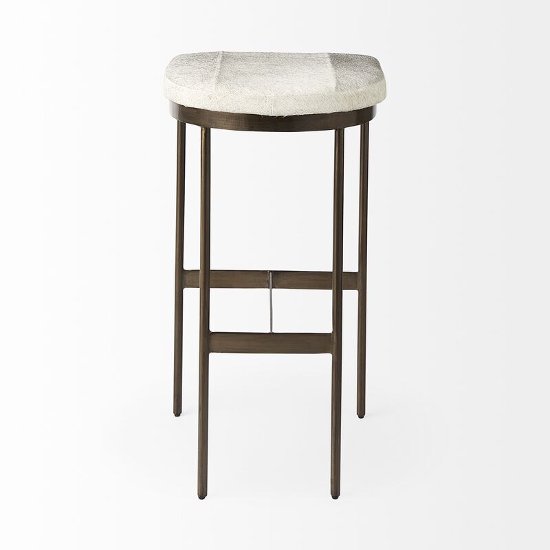 HomeRoots 35" Gray And Gold Leather And Hair on Hide Leather And Metal Backless Counter Height Bar Chair image number 2