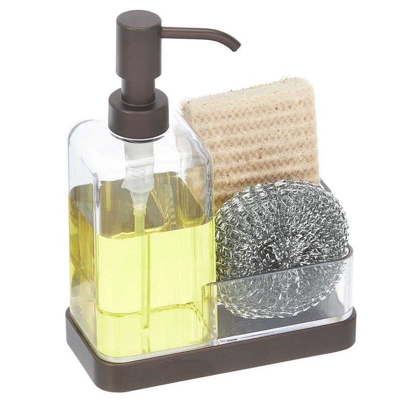 mDesign Plastic Kitchen Sink Countertop Hand Soap Dispenser - Clear/Bronze