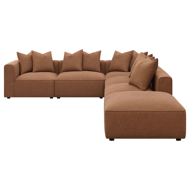 Hani 6pc Modular Sectional Sofa with Ottoman, Rich Brown, 10 Pillows image number 2