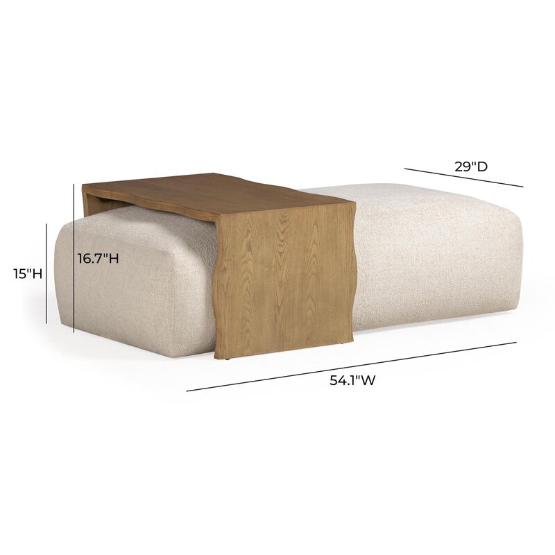 Tov Furniture Spencer Performance Basketweave Ottoman with Bridge Table (Cream) image number 2