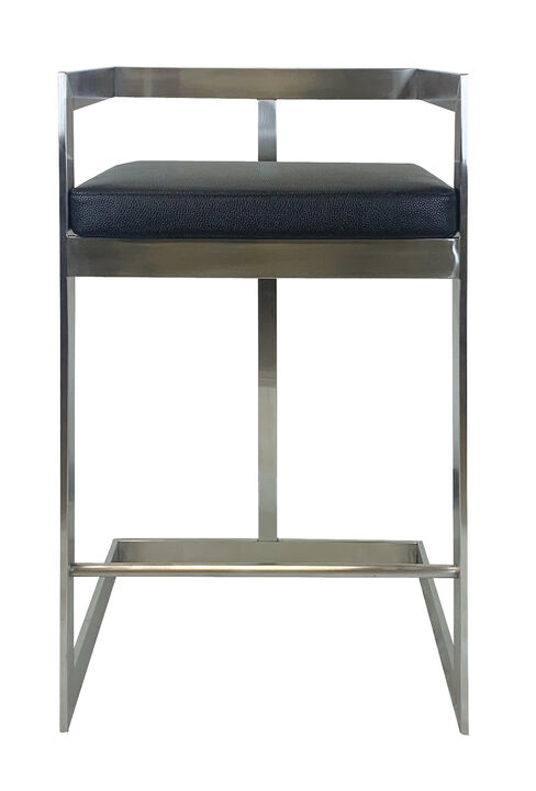 HomeRoots 26" Black and Silver Faux Leather and Metal Low Back Counter Height Bar Chair