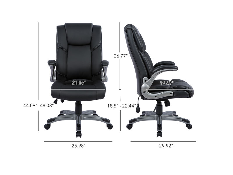Executive Office Desk Chair, Ergonomic Bonded Leather Home Office Desk Chair With Flip-Up Arms