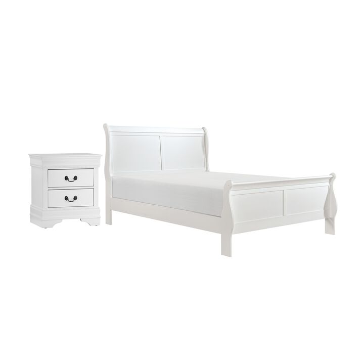Full Size Bedroom Set, White Finish, 2-Piece Set with Bed and Nightstand