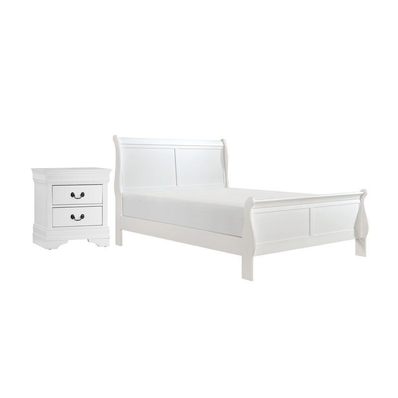 Full Size Bedroom Set, White Finish, 2-Piece Set with Bed and Nightstand image number 0