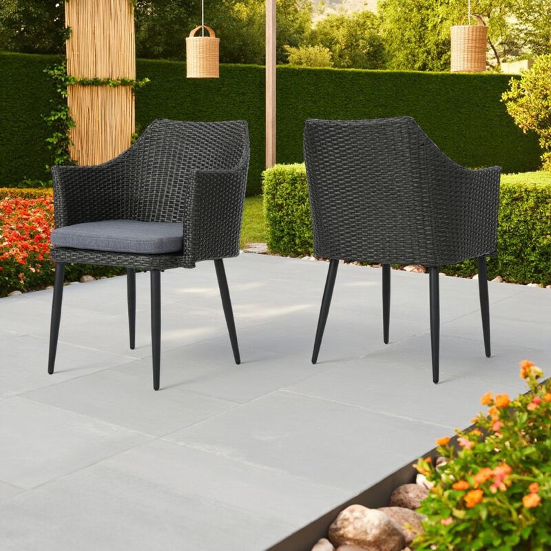 Kenny Outdoor Accent Chair Set of 2, Gray Polyester, PE Rattan, Iron - Benzara