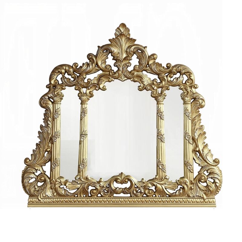 Otis Wall Mount Dresser Mirror, Classical Floral Carved, 54x60 Gold