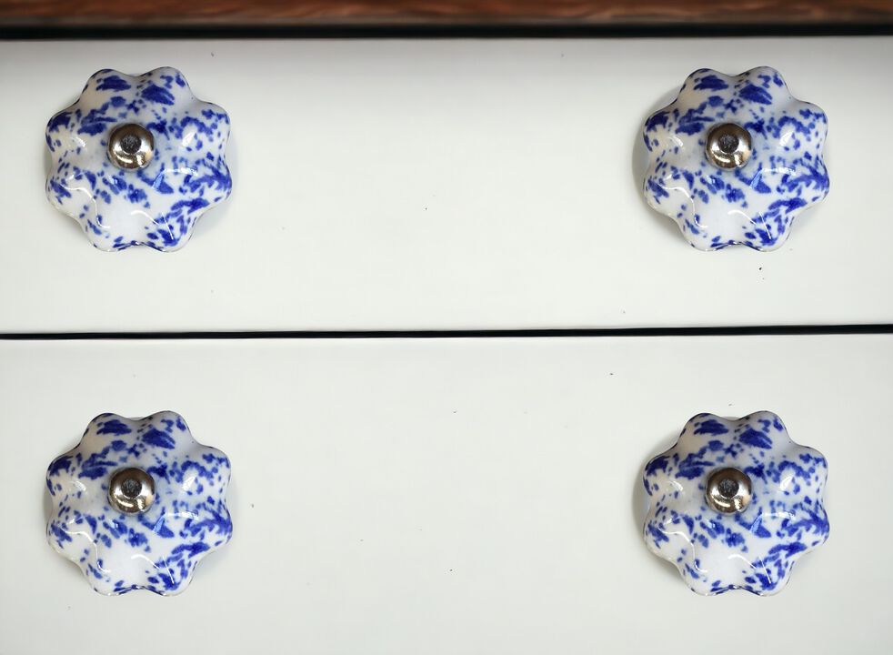 HomeRoots Set of Eight Blue And White Ceramic And Metal Drawer Pull Knobs