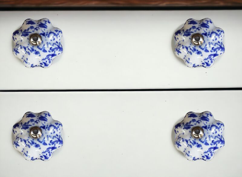 HomeRoots Set of Eight Blue And White Ceramic And Metal Drawer Pull Knobs image number 1
