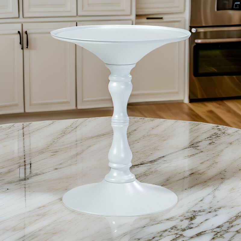 Wowi 23 Inch Side End Table, Round Hourglass Turned Base, White Finish