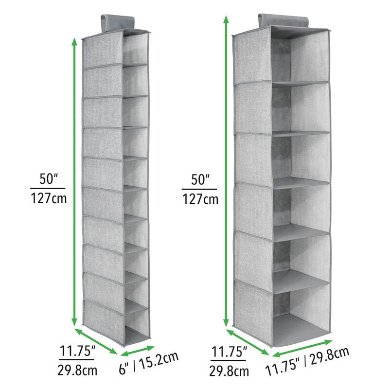 mDesign Fabric Over Rod Hanging Closet Storage Organizers, Set of 2 - Gray image number 7